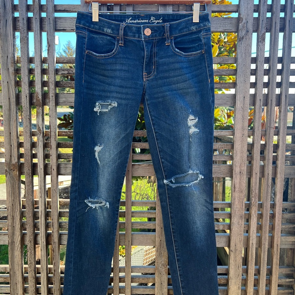 American Eagle Outfitters Dark Blue Distressed Jeans